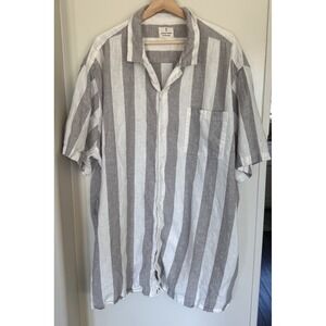Mens Mutual Weave 4XLT Grey White Striped Button Down Linen Blend Casual Beach
